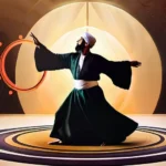 A serene image of a Sufi dervish spinning in a circle, symbolizing his spiritual ascent. - Sufism