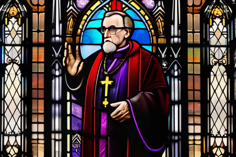 A stained-glass window depicting an Anglican bishop in a Gothic cathedral. - Anglican Church