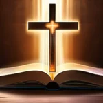 A beautiful illustration featuring a glowing, open book with a cross on its cover. - Book of Mormon in Christianity