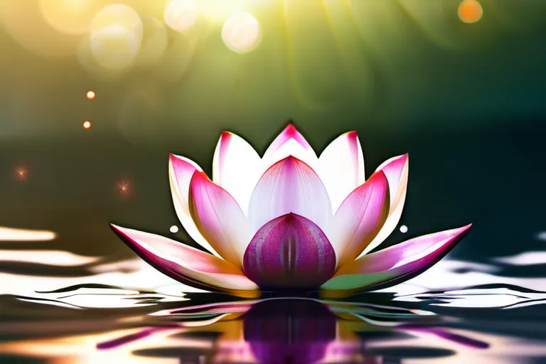 A serene image featuring a lotus flower floating on a calm body of water, symbolizing the purity and enlightenment associated with Dharma. - Dharma Guide