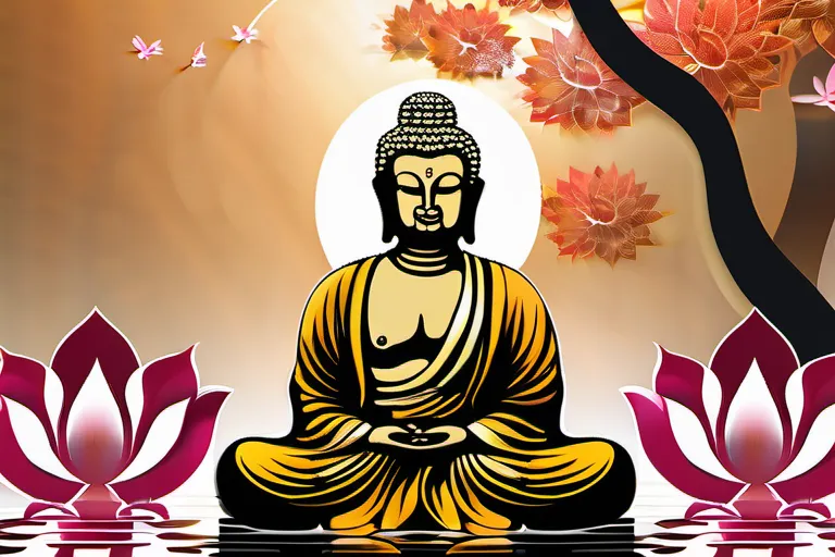 A serene image of a Buddha statue with a background of lotus flowers, symbolizing the Four Noble Truths. - Four Noble Truths