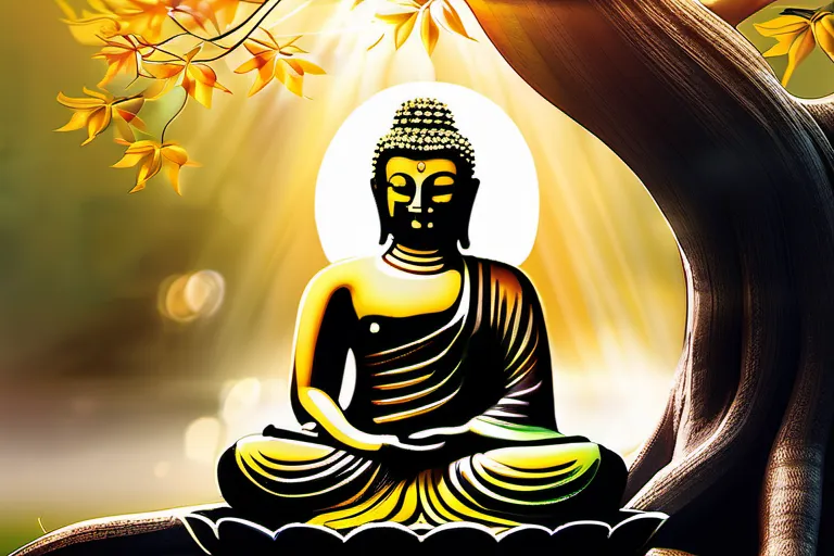 A serene image of a Buddha statue under a Bodhi tree, symbolizing enlightenment. - Buddhism Enlightenment