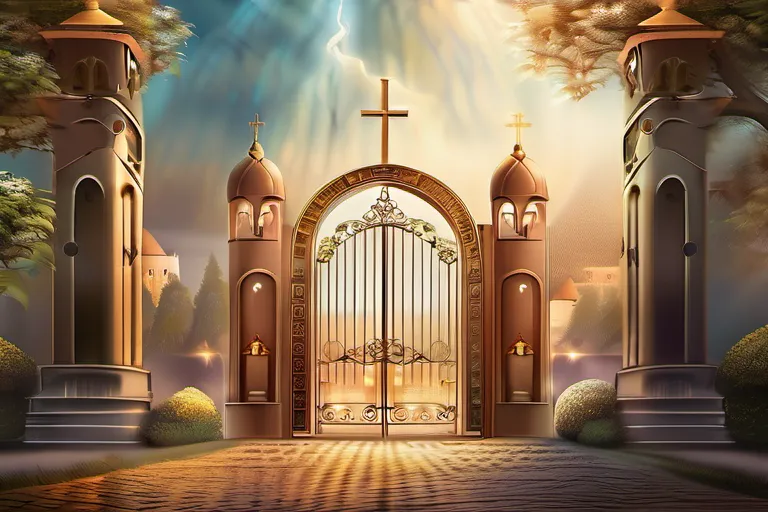 A serene image depicting a heavenly city with gates open, symbolizing eternal life in Christianity. - eternal life Christianity