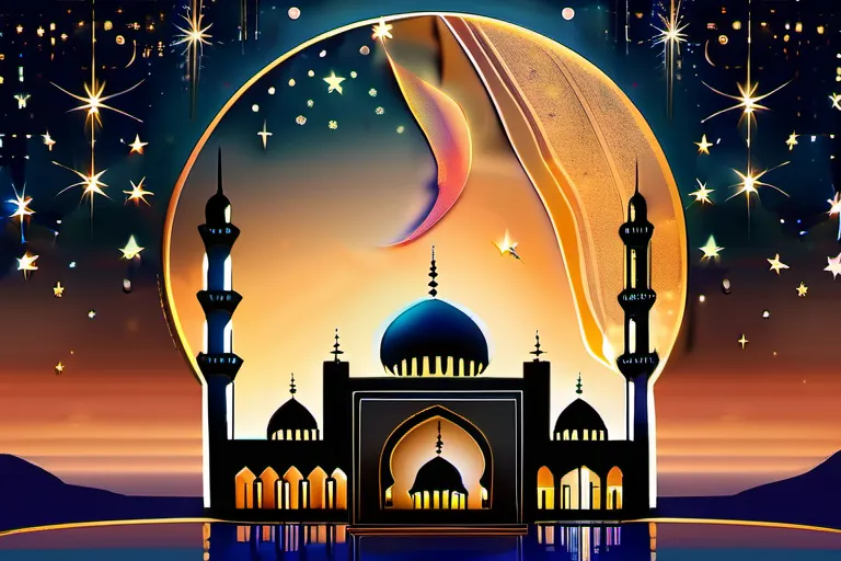 A serene image depicting a mosque at sunset with a backdrop of stars, symbolizing the connection between life on earth and the afterlife in Islam. - eternal life in Islam