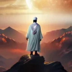 A powerful and just leader standing on a mountaintop, symbolizing the Mahdi's role as the savior of humanity. - Mahdi in Islam