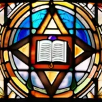 A stained-glass window depicting a Jewish symbol with the Messiah at its center. - Messiah in Judaism