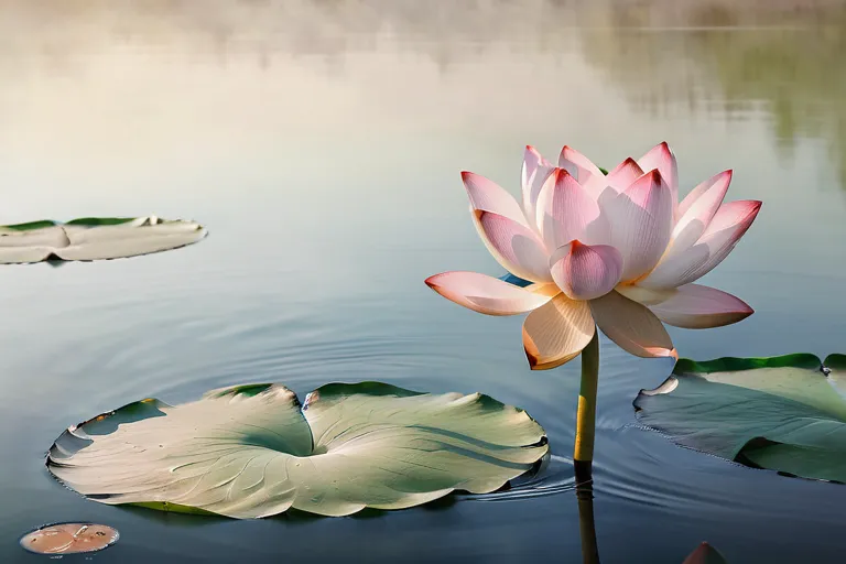 A serene image of a lotus flower blooming over a tranquil body of water, symbolizing the attainment of Nirvana. - Nirvana