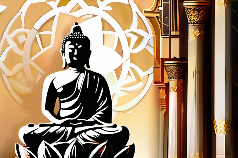 A visually appealing cover image featuring a serene Buddha statue on one side and a grand European cathedral on the other, symbolizing Eastern and Western religions. - Eastern vs Western Religions