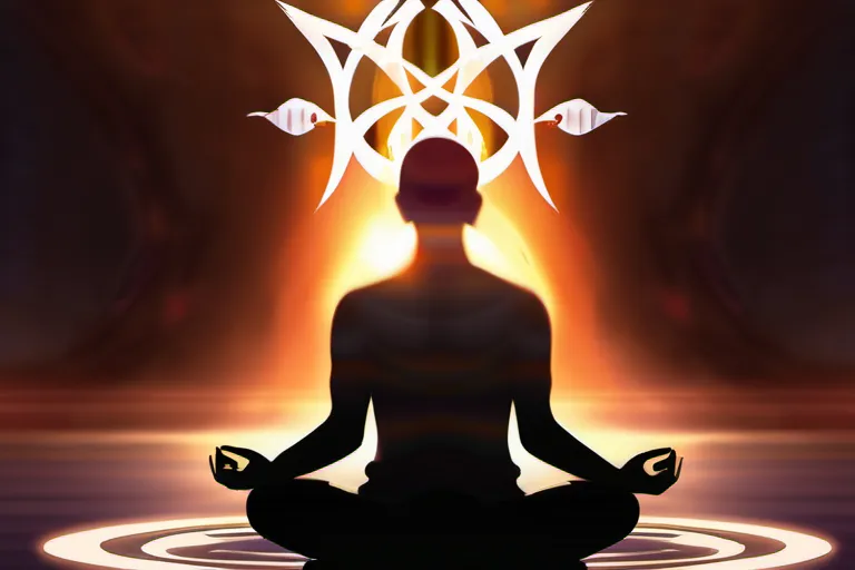 A serene image of a person meditating with a religious symbol in the background, representing the harmony between personal spiritual practices and organized religion. - religion vs spirituality