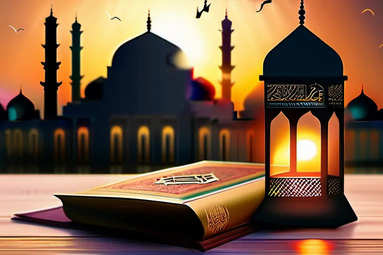 A visually appealing cover image featuring a mosque at sunset with a Quran and a book of Fiqh open on a table. - Sharia vs Fiqh