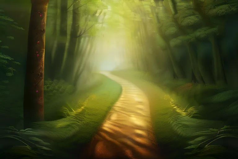 A serene image depicting a path leading through a forest, symbolizing the journey towards enlightenment as outlined in the Eightfold Path. - Eightfold Path