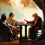 An image depicting a group of philosophers discussing under a tree, symbolizing the intellectual exchange during the Enlightenment era. - Enlightenment