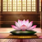 A serene image depicting a meditation hall, with four lotus flowers symbolizing the Four Noble Truths. - Four Noble Truths Buddhism