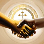 Design a captivating image showcasing multiple hands forming a circle, symbolizing unity, with the phrase 'Golden Rule in Religions' inscribed. - Golden Rule Religion