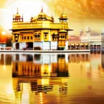 A golden dome glistening under the sun, surrounded by a serene lake. A perfect representation of the majestic Golden Temple in Amritsar, India. - Golden Temple Amritsar