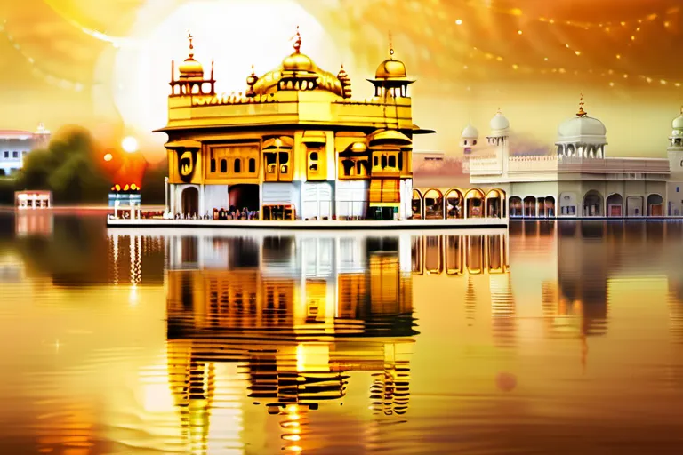 A golden dome glistening under the sun, surrounded by a serene lake. A perfect representation of the majestic Golden Temple in Amritsar, India. - Golden Temple Amritsar