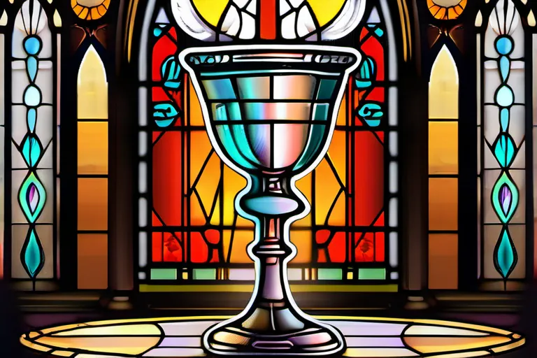 A visually appealing cover image featuring a chalice or grail set against a backdrop of stained glass windows or an ancient cathedral. - Holy Grail Christianity