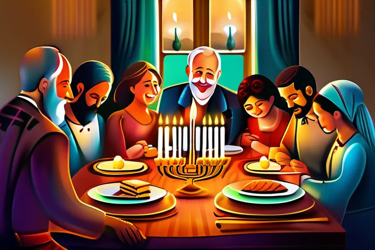 A warm, vibrant image depicting a large, joyful Jewish family gathered around a Shabbat table. - Jewish Family Values