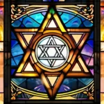 A stained-glass window depicting the Star of David with a glowing divine presence at its center - Jewish Concept of God