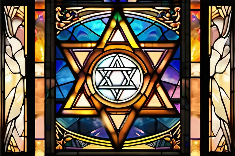 A stained-glass window depicting the Star of David with a glowing divine presence at its center - Jewish Concept of God