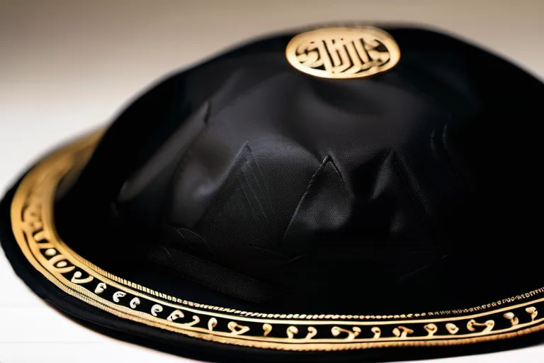 A close-up image of a traditional black Kippah against a white background. - Kippah Judaism