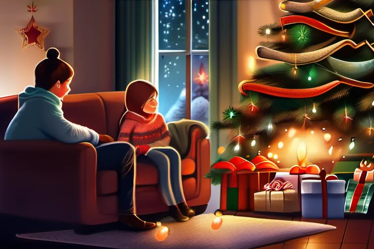 A warm, cozy scene depicting a family gathered around a beautifully decorated Christmas tree, with twinkling lights and presents beneath. - Christmas Meaning