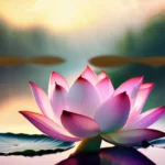 A serene image of a lotus flower blooming over a tranquil body of water, symbolizing the attainment of Nirvana. - Nirvana Buddhism