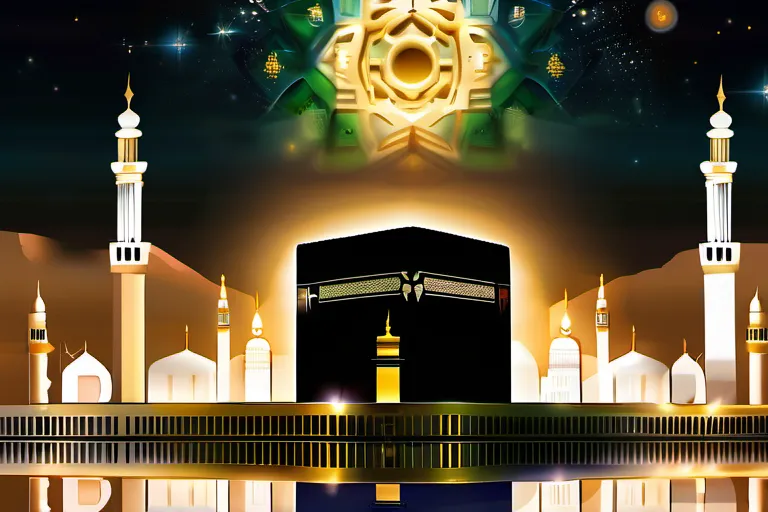 A visually appealing cover image featuring a stylized depiction of the Kaaba, the Prophet Muhammad (PBUH), and celestial elements symbolizing the Night Journey and Ascension. - Night Journey in Islam