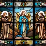 A beautiful, stained-glass window depicting various types of angels in Christian iconography. - angels in Christianity