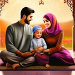 A warm, colorful image depicting a diverse Muslim family gathered together, symbolizing unity and love. - Islam Family Role