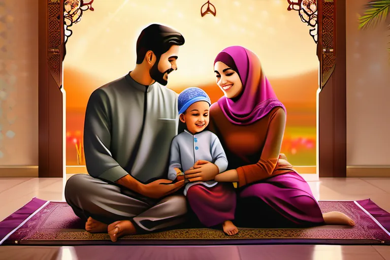 A warm, colorful image depicting a diverse Muslim family gathered together, symbolizing unity and love. - Islam Family Role