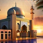 A visually appealing cover image featuring a serene scene of a mosque with a backdrop of a beautiful sunset, symbolizing the timeless wisdom of Islam's prophets. - Islam, Prophets, Messengers, Guidance