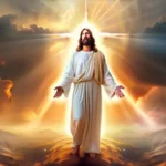 A depiction of Jesus Christ returning to Earth with a glowing aura and surrounded by clouds. - Second Coming of Christ