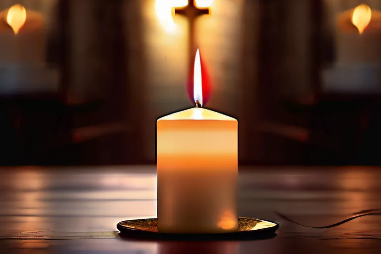 A beautifully lit candle in a church, symbolizing faith and prayer. - Candles in Christianity