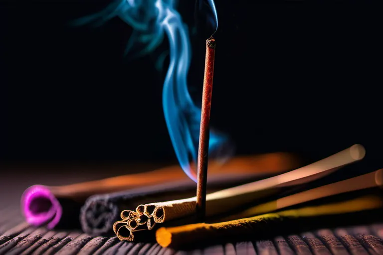 A close-up image of various types of incense sticks arranged artfully against a dark background. - incense in religion