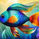 A visually appealing cover image featuring a stylized, colorful fish swimming against a backdrop of Christian art. - fish symbol Christianity