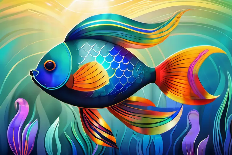 A visually appealing cover image featuring a stylized, colorful fish swimming against a backdrop of Christian art. - fish symbol Christianity