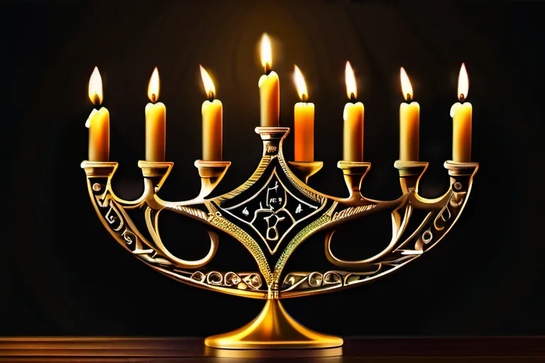 A beautifully crafted gold menorah with six candles lit against a dark background. - menorah significance