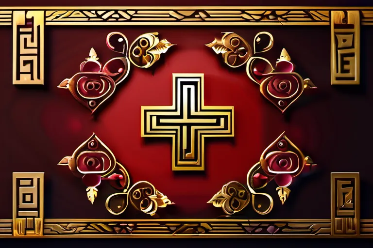 A vibrant, intricate swastika design adorned with gold and set against a deep red background. - swastika Hinduism