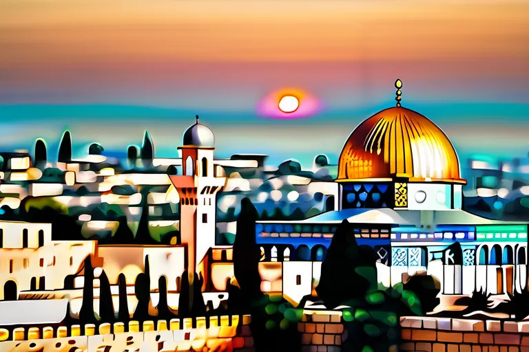 A panoramic view of the Dome of the Rock and Al-Aqsa Mosque on the Temple Mount at sunset - Temple Mount