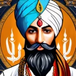 A beautifully illustrated image depicting a Sikh wearing a turban, surrounded by traditional symbols of Sikhism like the Khanda and Nishan Sahib - Sikh Turban Symbolism