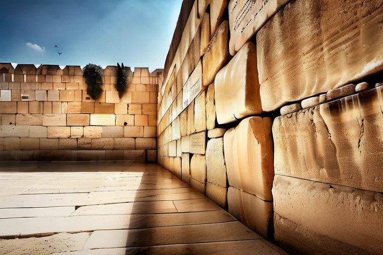 A powerful image of the Western Wall with a close-up view of the ancient stones, evoking a sense of reverence and connection to Jewish tradition. - Western Wall