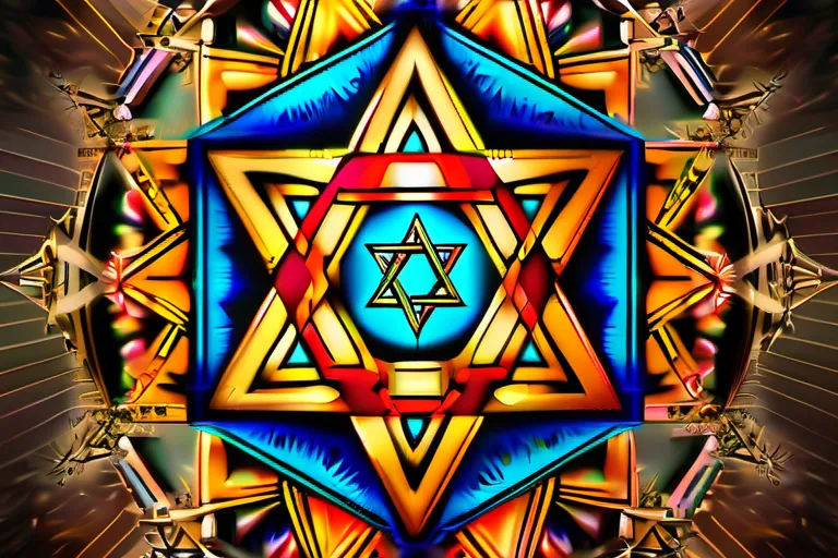 A beautifully designed, six-pointed star with intricate details and vibrant colors, representing the Star of David. - Star of David