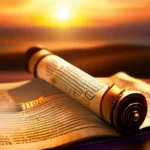 An ancient scroll with the Hebrew letters of the Torah, set against a sunset backdrop - Torah guide