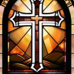 A stained-glass window depicting Christian symbols, with a focus on the cross and the Bible. - Christianity Unique Features