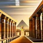 An image depicting a bustling ancient Egyptian city with temples, pyramids, and hieroglyphics. - ancient egypt religion