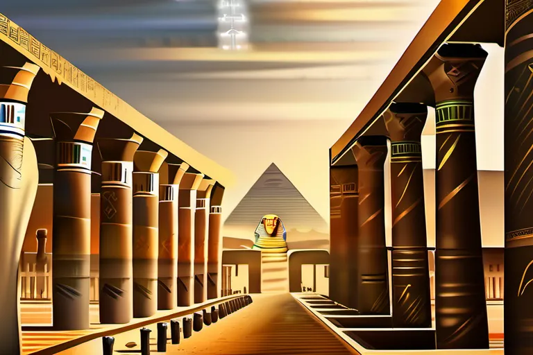 An image depicting a bustling ancient Egyptian city with temples, pyramids, and hieroglyphics. - ancient egypt religion