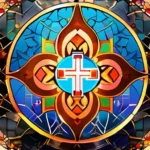 A vibrant, multicultural mosaic with religious symbols intertwined, symbolizing the complex relationship between culture and religion. - culture religion uniqueness