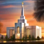 A serene image of a Mormon temple at sunset, symbolizing the spirituality and uniqueness of the LDS Church. - LDS Church beliefs