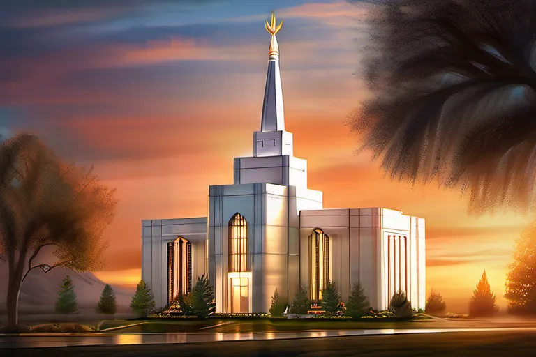 A serene image of a Mormon temple at sunset, symbolizing the spirituality and uniqueness of the LDS Church. - LDS Church beliefs